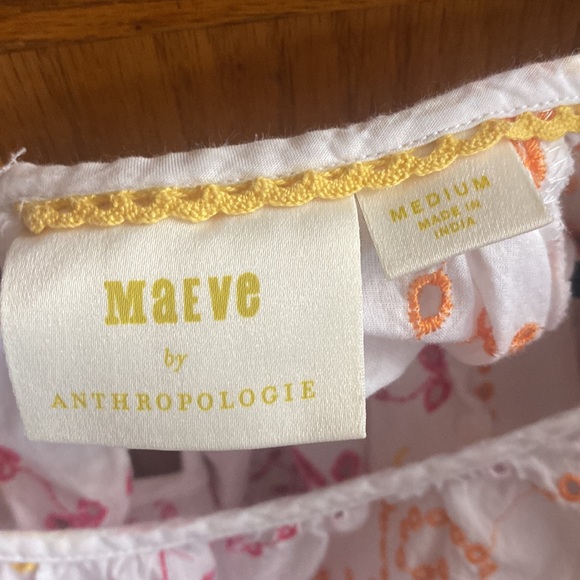 Anthropologie x Maeve White Colorful Floral Eyelet Long Sleeve - Picture 3 of 8